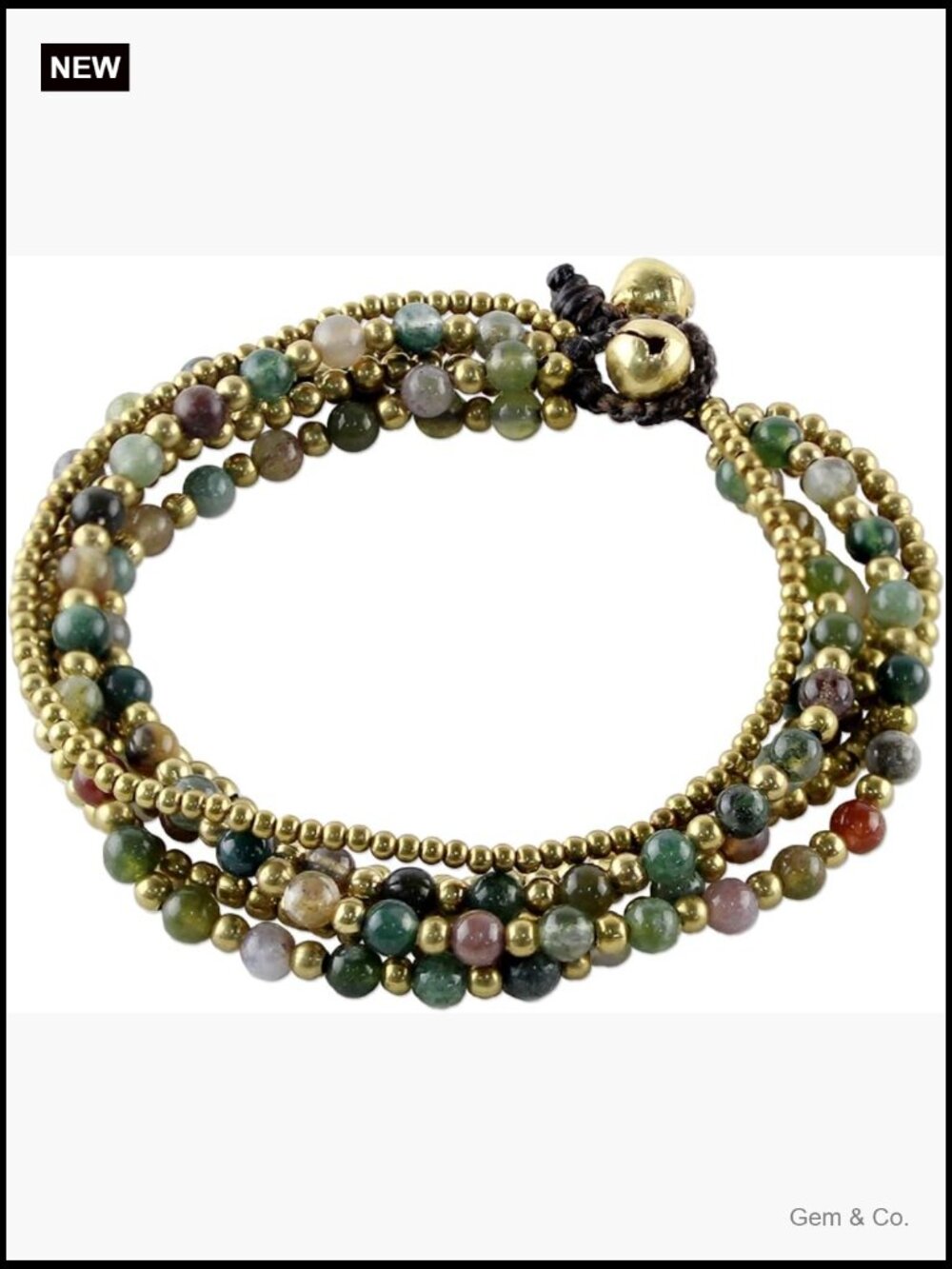 Handcrafted Brass and Jasper Beaded Bracelet with Button Clasp Adjustable